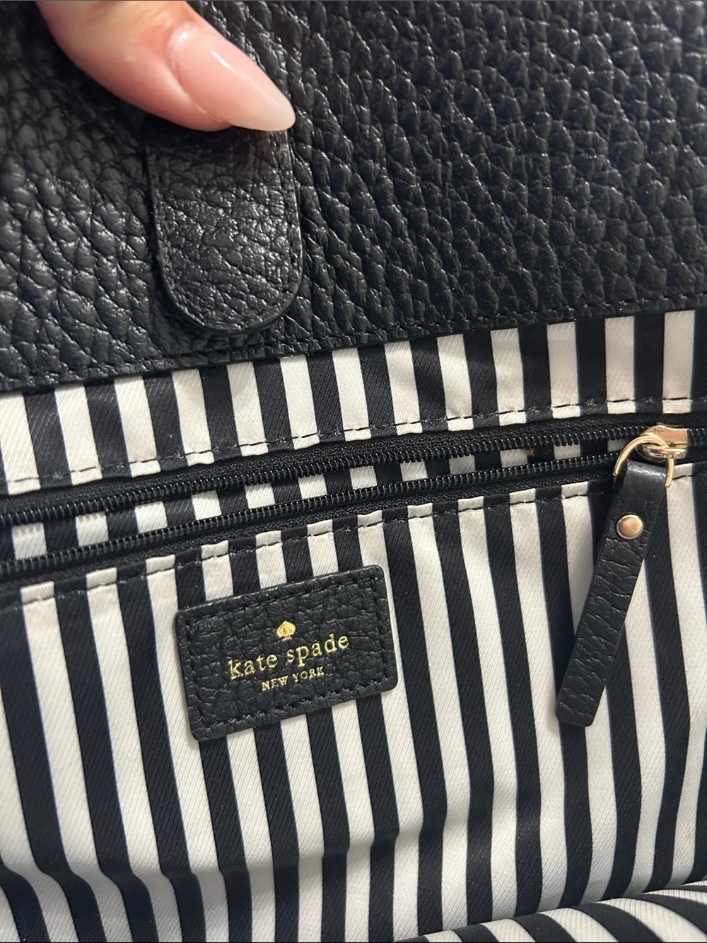 kate spade Black Pebbled Leather Dome Satchel with Gold Logo